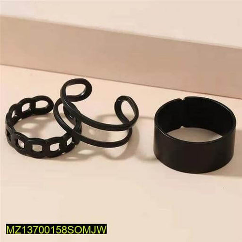 Black Alloy 3-Piece Adjustable Rings Set - Matte Black Grunge Band