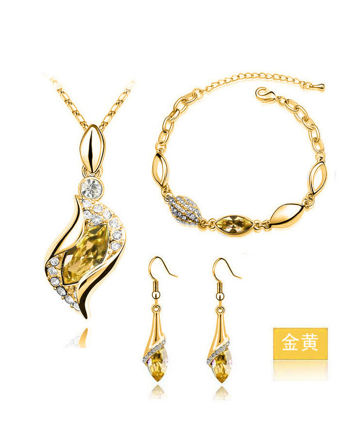 Blue Crystal Jewelry Set - Anti-Oxidant Rhodium Silver Plated Mirror Finish