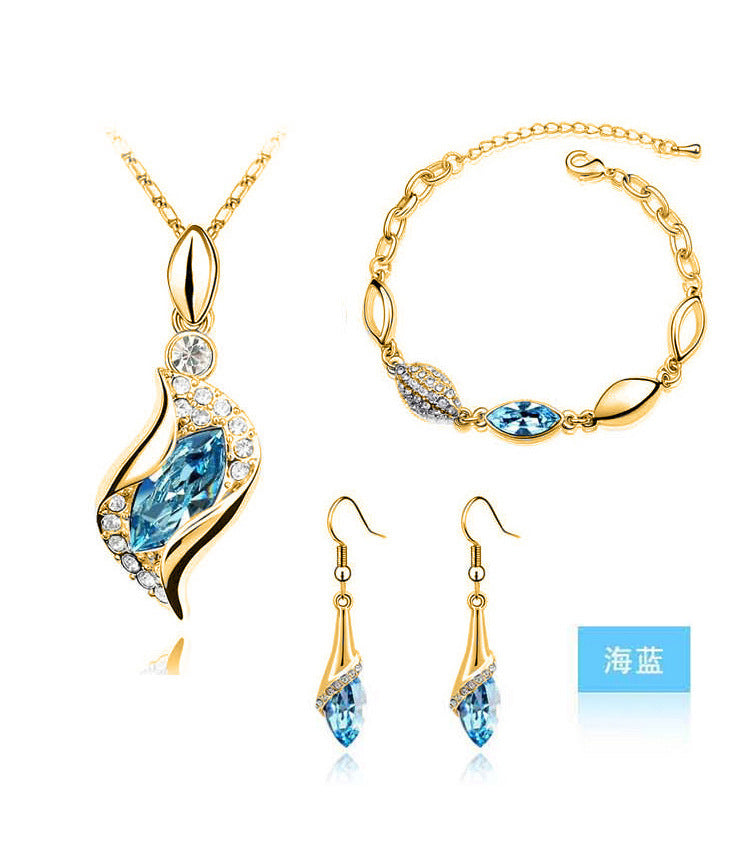 Premium Blue Crystal Jewelry Set - High Definition Macro View of Earring Backings