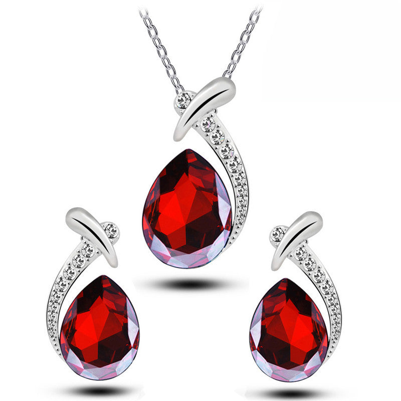 Premium Blue Crystal Water Drop Pendant and Earrings Set - Elegant Teardrop Halo Combo