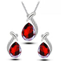 Premium Blue Crystal Water Drop Pendant and Earrings Set - Elegant Teardrop Halo Combo