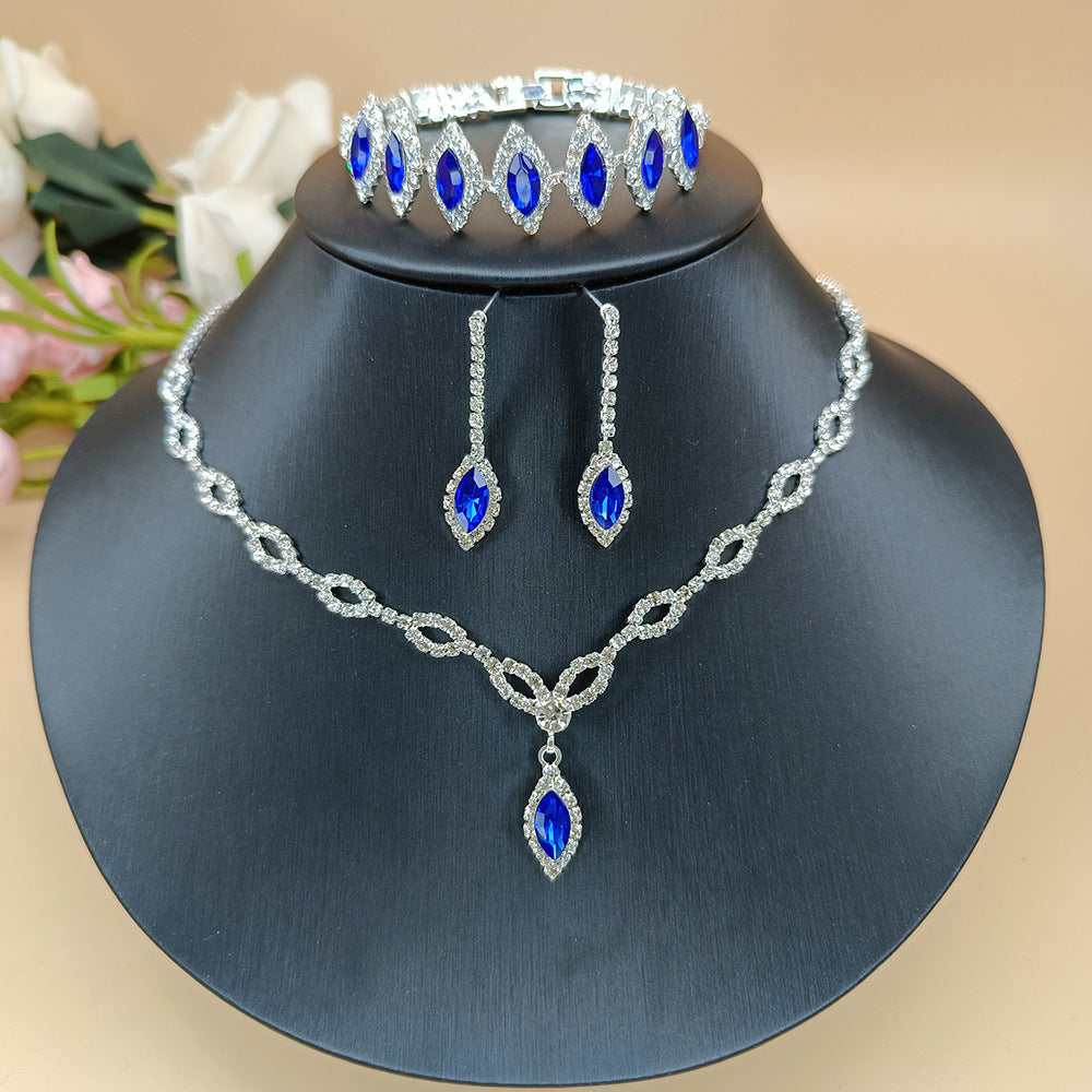 Tarnish Resistant Blue Diamond Necklace and Earrings Set for Wedding Bridal and Party Wear
