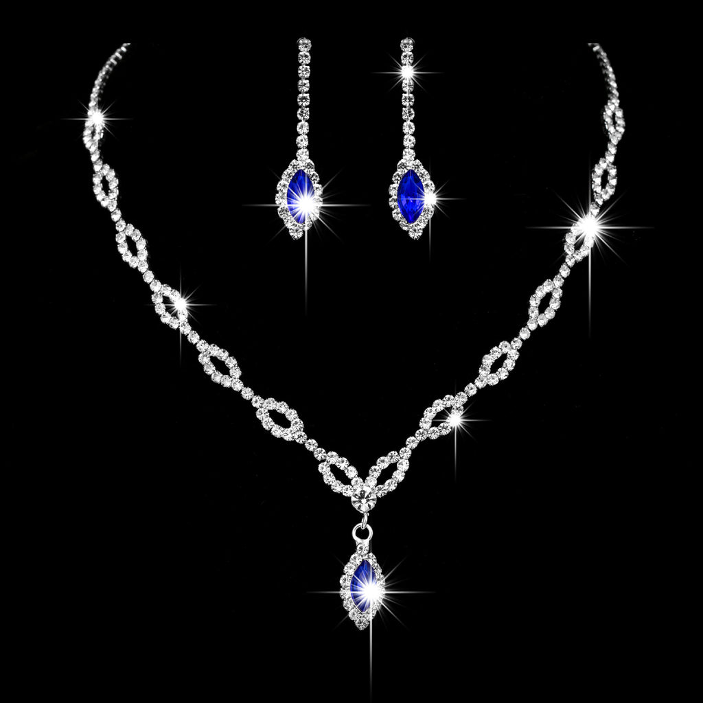 Blue Diamond Necklace and Earrings Set - Close-up of Intricate Sapphire Stone Prong Setting