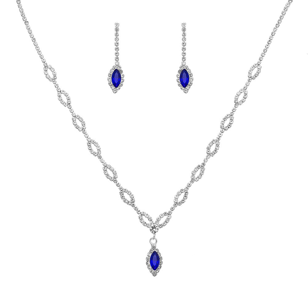Blue Diamond Necklace and Earrings Set - Secure Lobster Claw Clasp Cable Chain Details