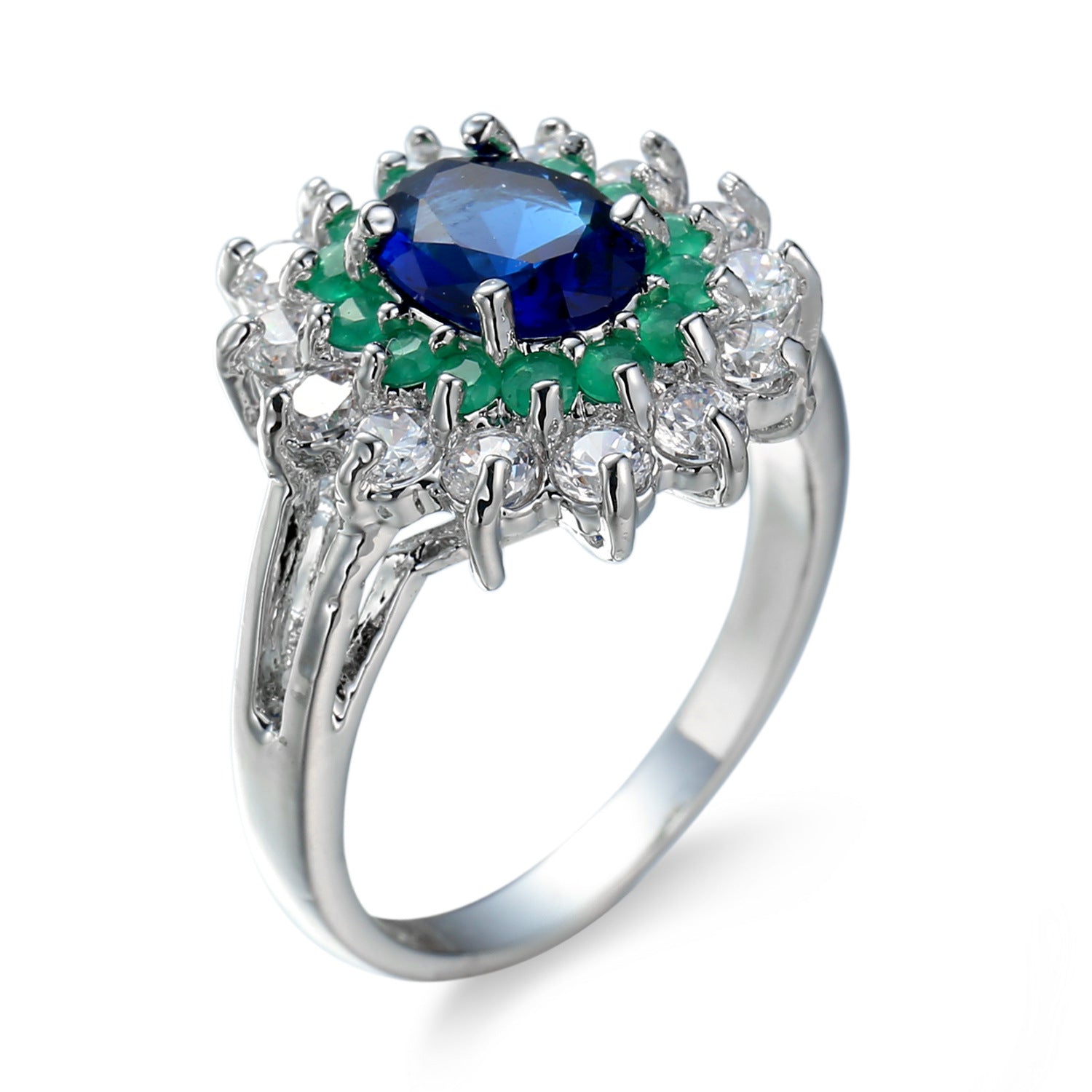Blue Green Zircon Flower Ring - Signature Velvet Presentation Keepsake Box Pack