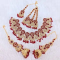 Bridal Artificial Stones Bridal Set - Close-up of Hand-Set Faux Rubies and Pearls