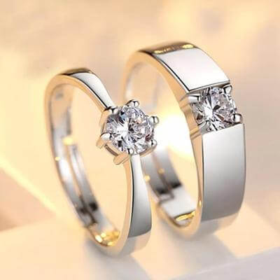 Charm Couple's Ring Set - Silver Plated 2 Pcs Main Product View