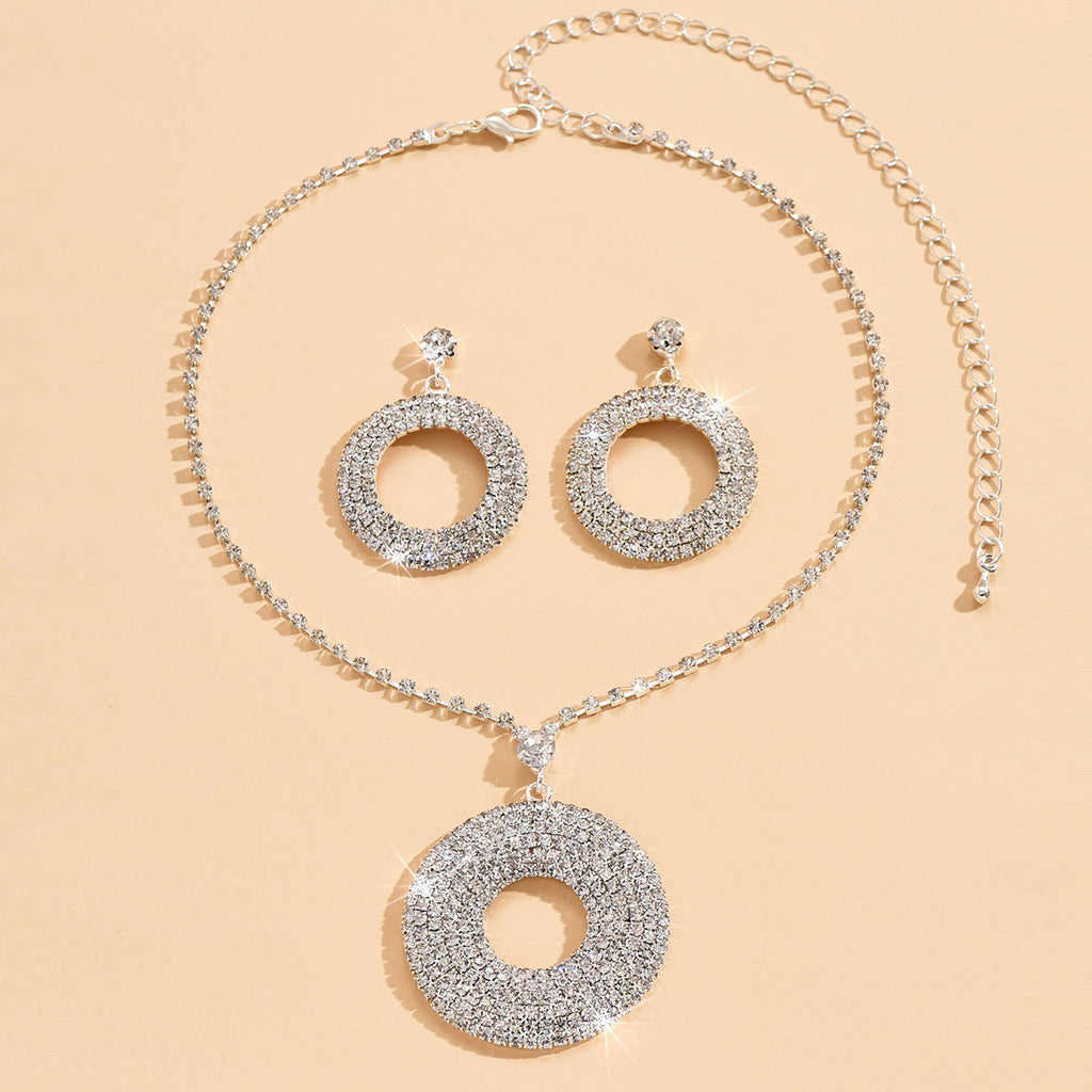 Silver Circle Pendant and Earrings Set - Luxury Minimalist Theme Statement Accessories for Women