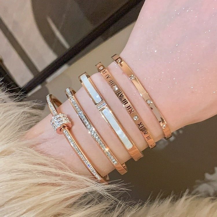 High Polish Finish Rose Gold Zircon Bracelets Set of 5 - Size Medium Standard Edition