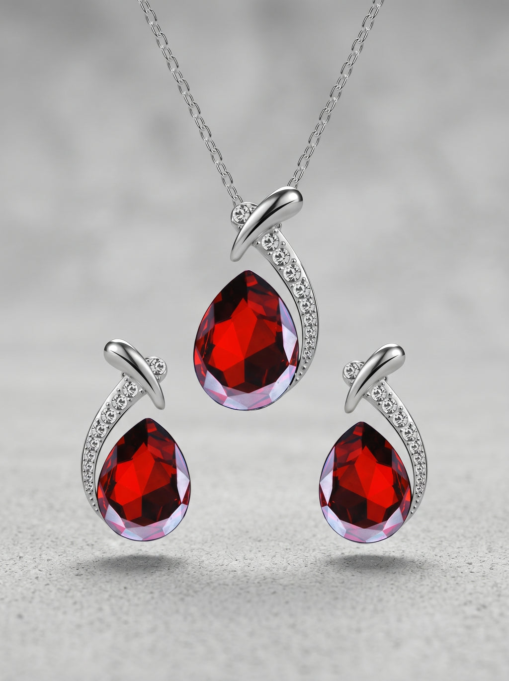 Blue Crystal Water Drop Pendant and Earrings Set – Elegant Party Wear Main View