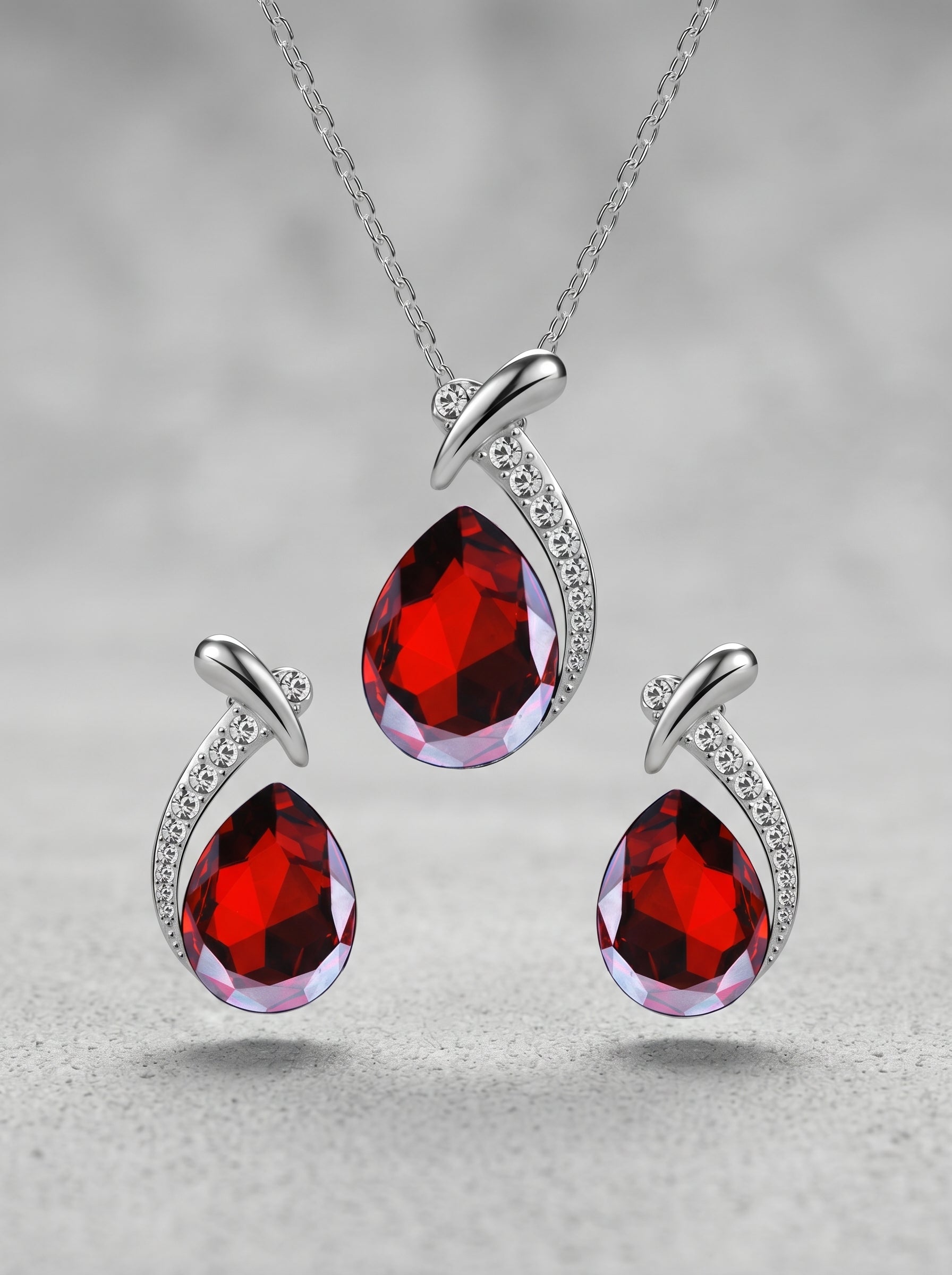Blue Crystal Water Drop Pendant and Earrings Set – Elegant Party Wear Main View