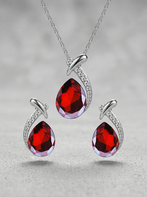 Blue Crystal Water Drop Pendant and Earrings Set – Elegant Party Wear Main View