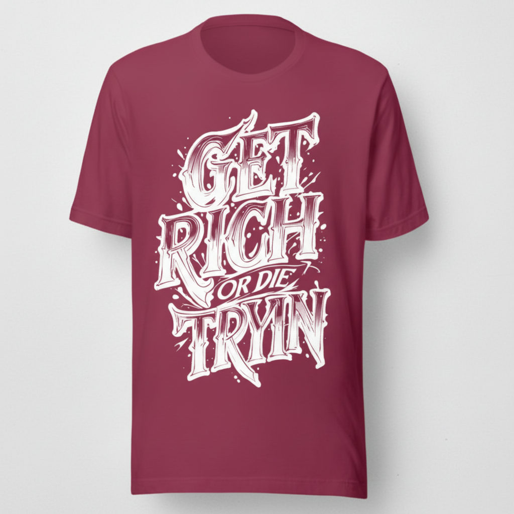 Dark Pink custom printed t-shirt GET RICH OR DIE TRYIN design stylish cotton shirt