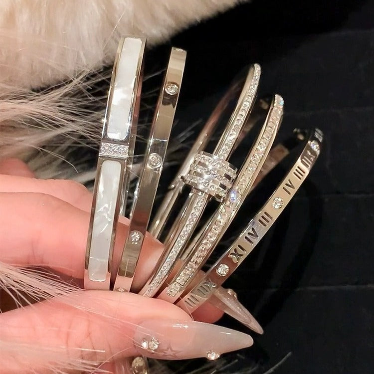 Rose Gold Zircon Bracelets Set of 5 - Secure Fold Over Clasp Closure Profile Details