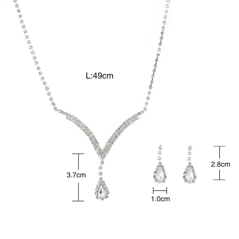 Hypoallergenic Diamond Water Drop Necklace and Earrings Set - Skin-Friendly Smooth Metal Base