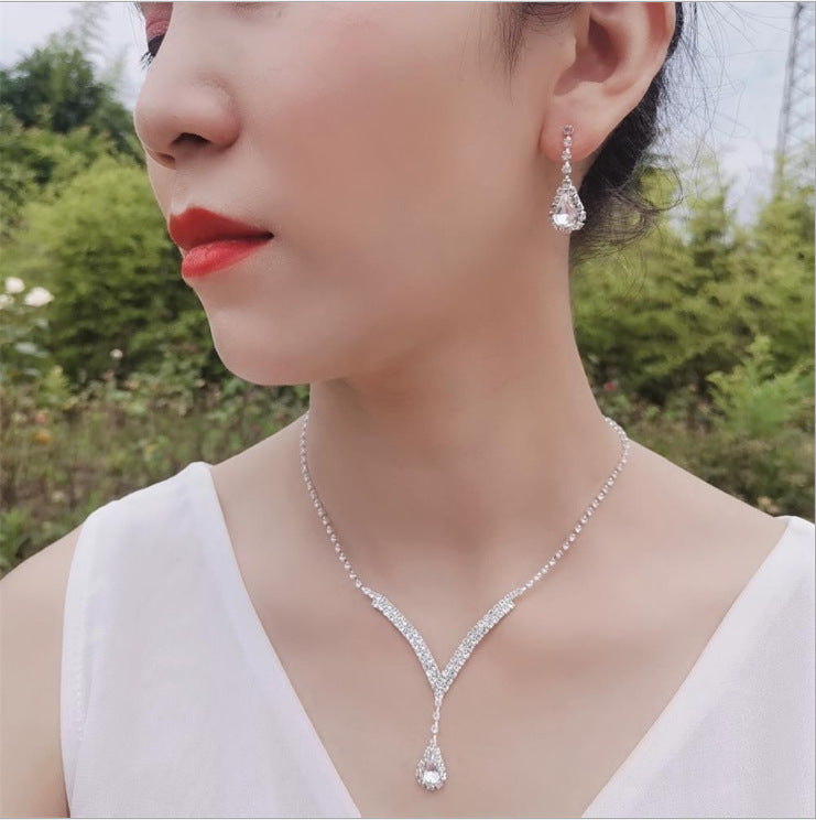 Diamond Water Drop Necklace and Earrings Set - Signature Velvet Presentation Gift Box Pack
