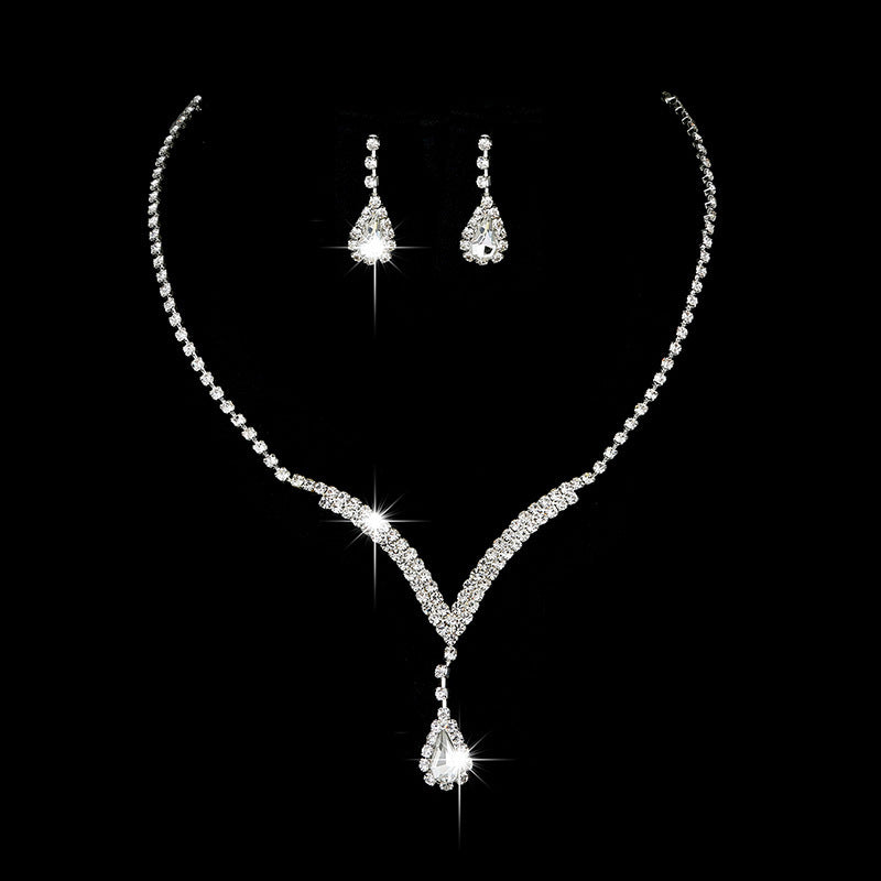 Diamond Water Drop Necklace and Earrings Set - Luxury Royal Theme Statement Accessories