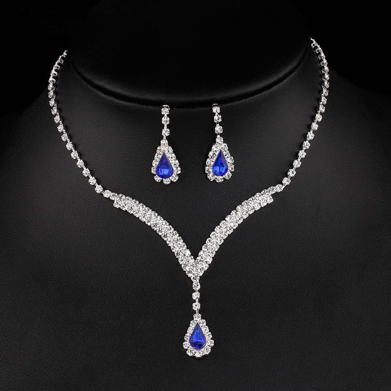 High Polish Finish Diamond Water Drop Necklace and Earrings Set - Shimmering Marquise Clusters