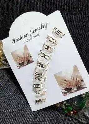 10-Piece Adjustable Ring Set - Gold Finish Geometric Ring Designs