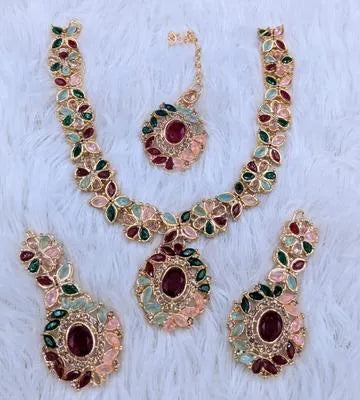 Premium Fancy Artificial Stones Artificial Set with Earring and Tikka Pack