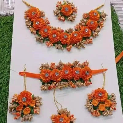 Premium Floral Mehndi Jewelry Set with Matching Earring and Tikka Pack