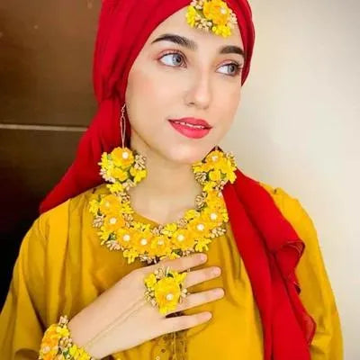 Floral Mehndi Jewelry Set - Adjustable Drawstring and Soft Ribbon Details