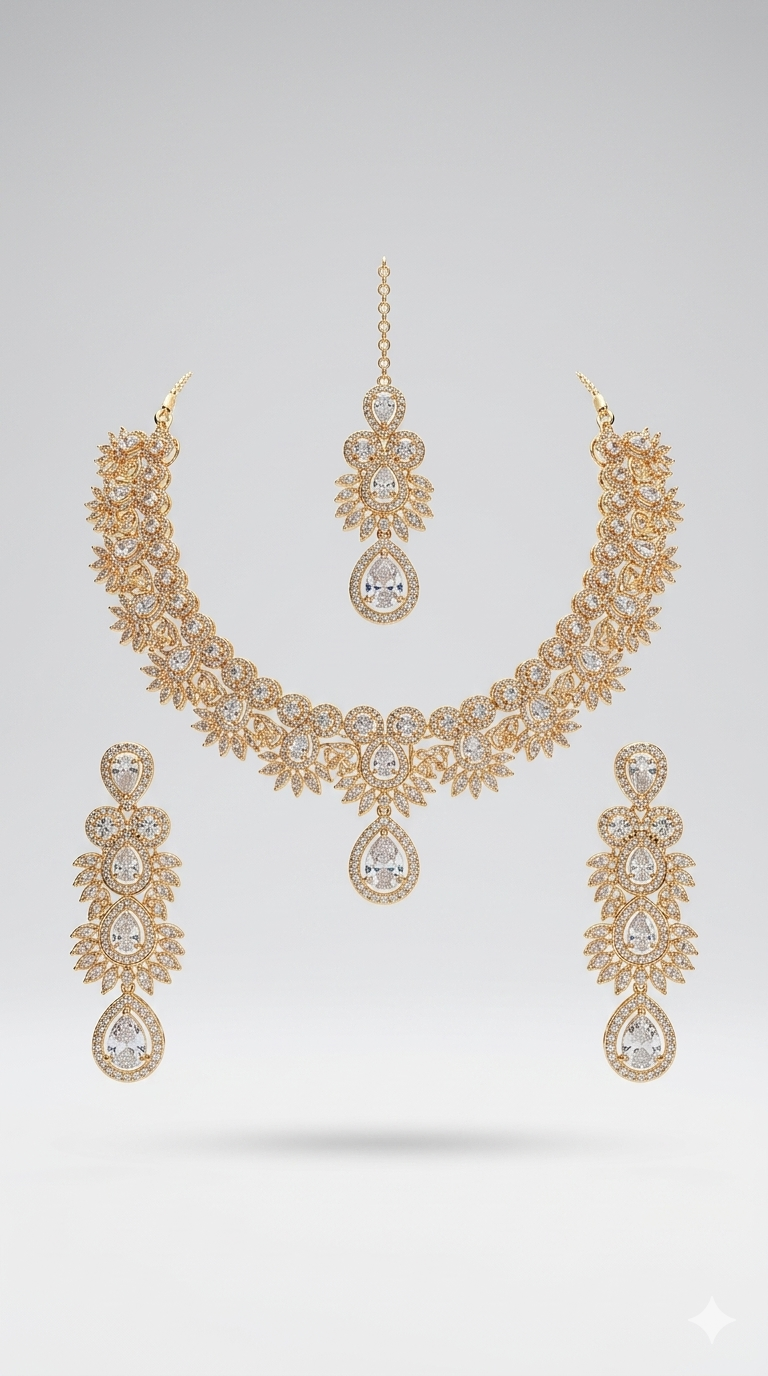 Golden Alloy Bridal Set for Women – Elegant Wedding Party Wear Main View