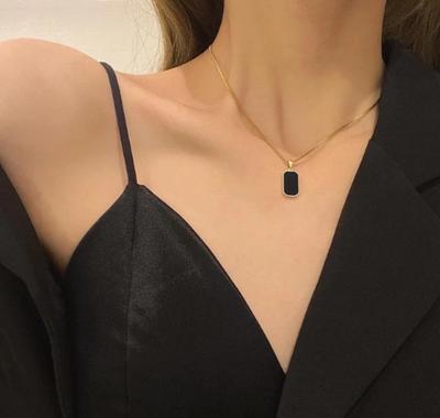Gold Plated Black Stone Pendant - Anti-Oxidant Vacuum Electroplated Glossy Finish