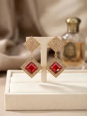 Gold Plated Crystal Moon Earrings - Close-up of Intricate Micro Pave Crystal Accents