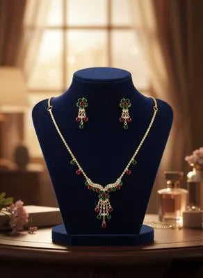 High Polish Finish Gold Plated Crystal Necklace Set - Antique Gold Variant