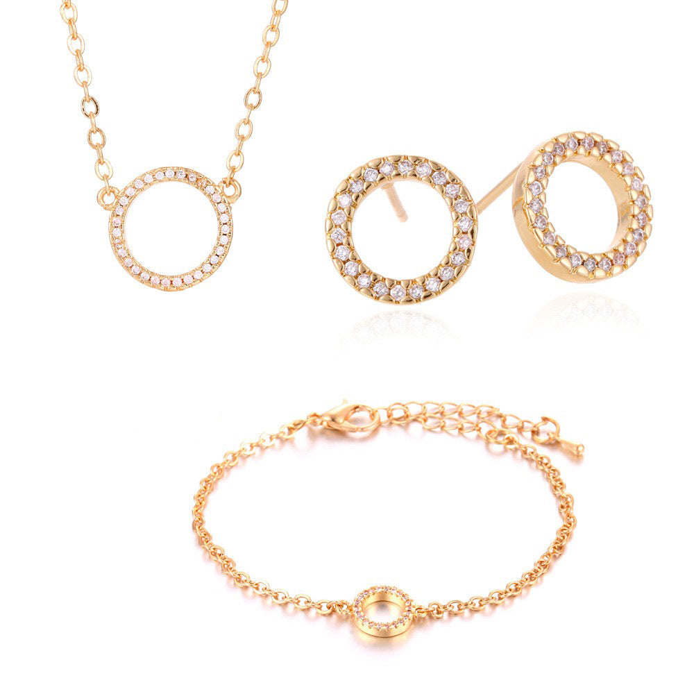 Premium Gold Plated Crystal Ring Set - Elegant Multi Piece Stacking Arrangement