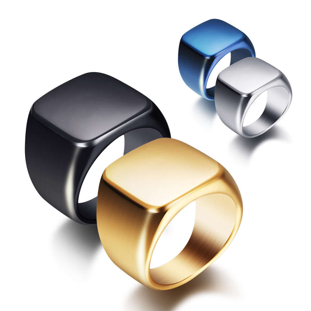 Stainless Steel Retro Square Rings 18mm - Black Matte Finish Ring