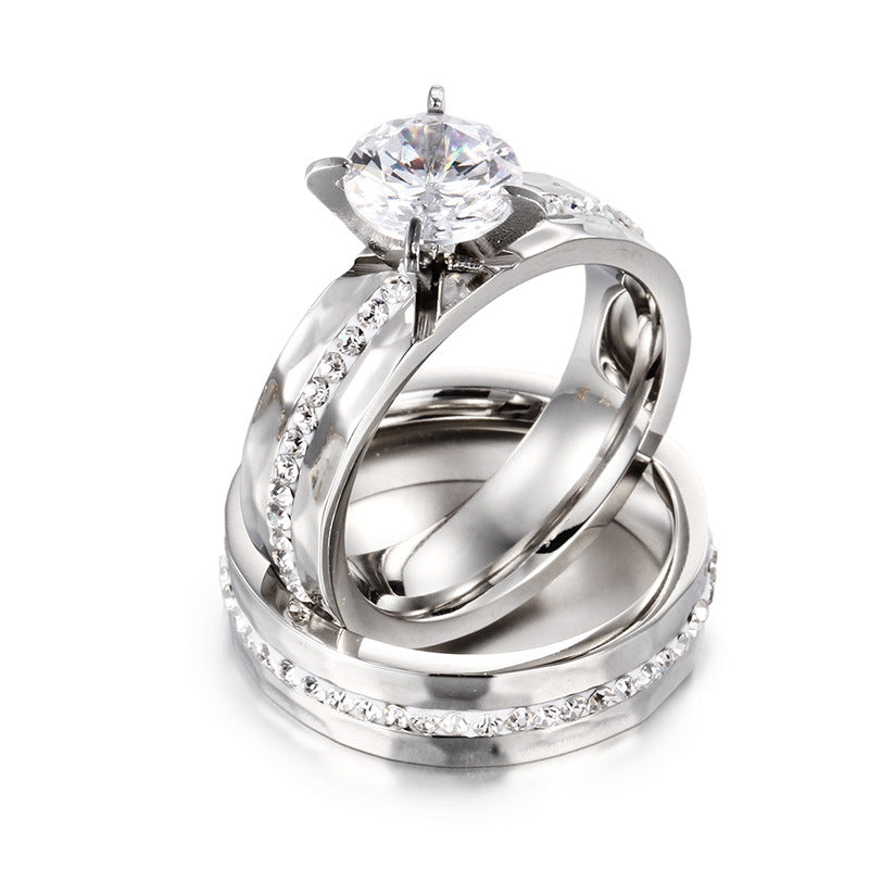 Premium Gold Titanium Steel Couple Rings - His and Hers Matching Engagement Set