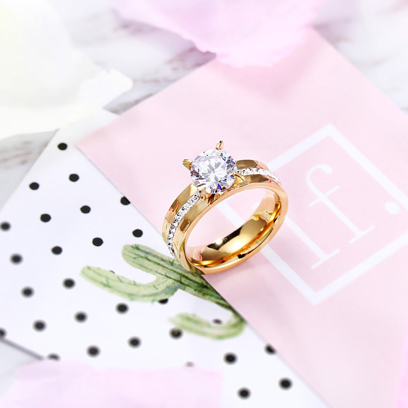 Tarnish Resistant Gold Titanium Steel Couple Rings for Wedding and Anniversary
