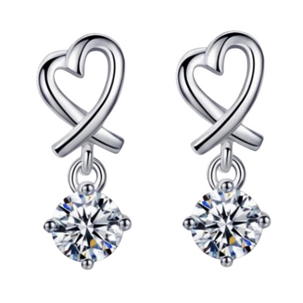 Heart Shaped Earrings with Sparkling Pendant - Close-up of Authentic 925 Hallmark Certified Stamp