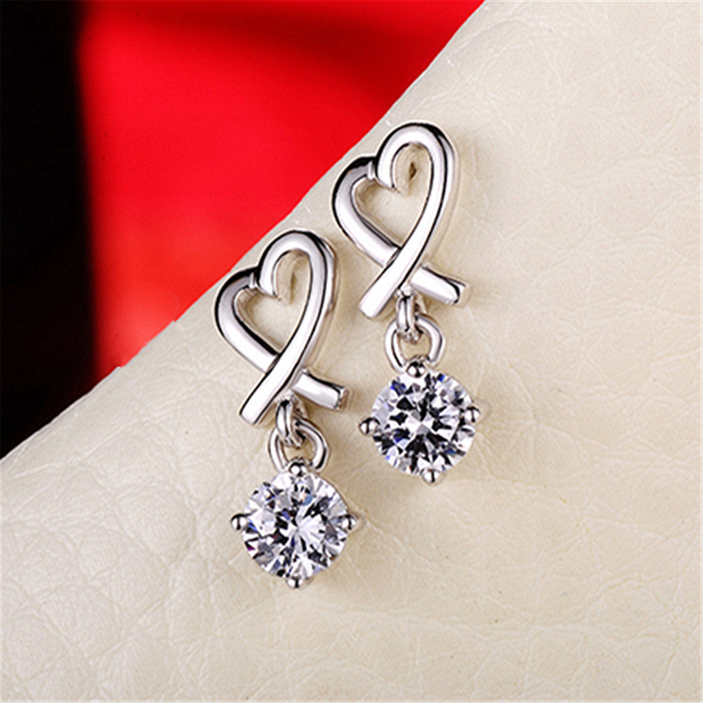 Premium Heart Shaped Earrings with Sparkling Pendant - Elegant Romantic Halo Love Combo