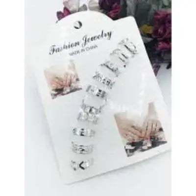 Premium 10-Piece Adjustable Ring Set in Metallic Silver Finish