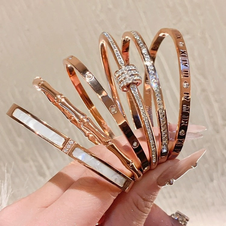 Tarnish Resistant Rose Gold Zircon Bracelets Set of 5 for Wedding Bridal and Party Wear