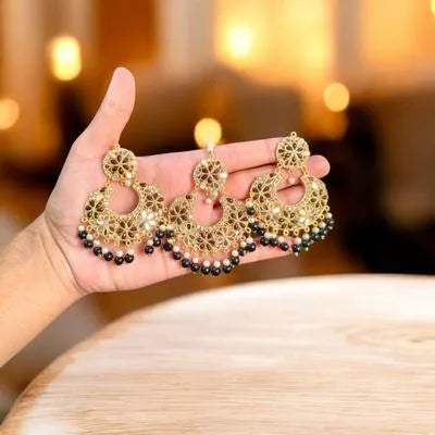 Fancy Gold Plated Crystal Earrings Bindia Set - 2-Piece Luxury Bridal Accessory Pack
