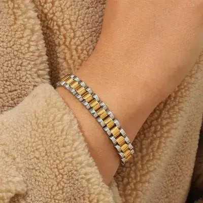 High Polish Finish Luxury Gold & Silver Bracelet - Metallic Dual Tone