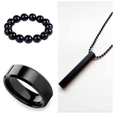 Men's 3-Piece Stainless Steel Black Jewelry Set - Matte Black Chain Bracelet Ring Combo