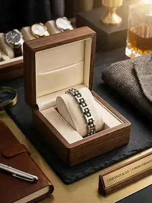 Men's Silver Chain Bracelet - Elegant Luxury Gift Box Presentation
