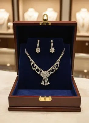 Premium Modern Crystal Necklace Set with Matching Earring and Tikka Pack