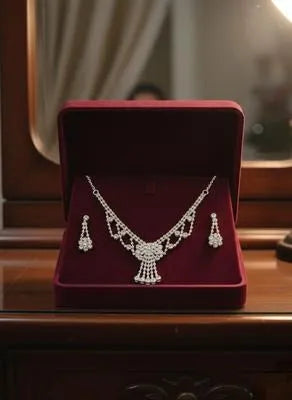 Modern Crystal Necklace Set - Close-up of Intricate Hand-Set Crystals