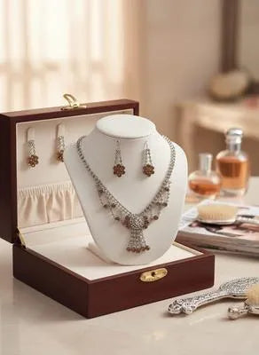 Premium Modern Floral Crystal Necklace Set with Matching Earring and Tikka Pack
