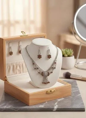 Modern Floral Crystal Necklace Set - 3-Piece Luxury Bridal Jewelry Collection