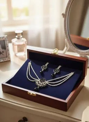 Modern Silver Plated Crystal Necklace Set - Close-up of Intricate Hand-Set Crystals