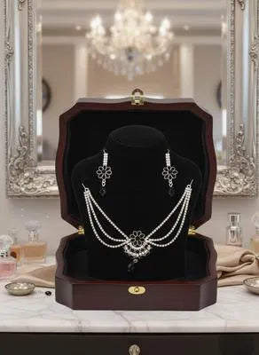 Tarnish Resistant Modern Silver Plated Crystal Necklace Set for Traditional Brides