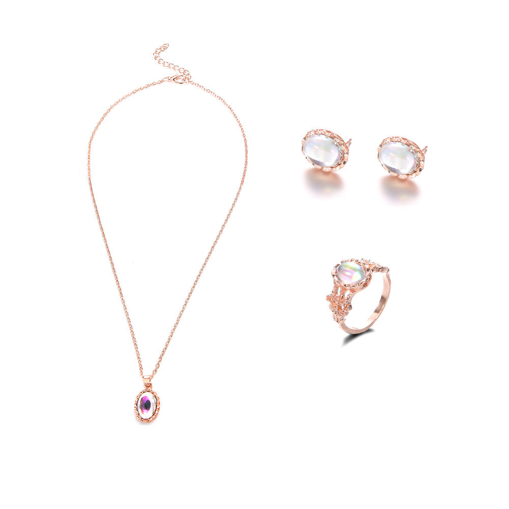 Premium Rose Gold Gemstone Jewelry Set - Elegant Minimalist Chain Pendant Combo