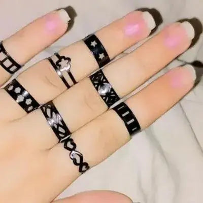 10-Piece Adjustable Ring Set - Sleek Black Minimalist Band Options